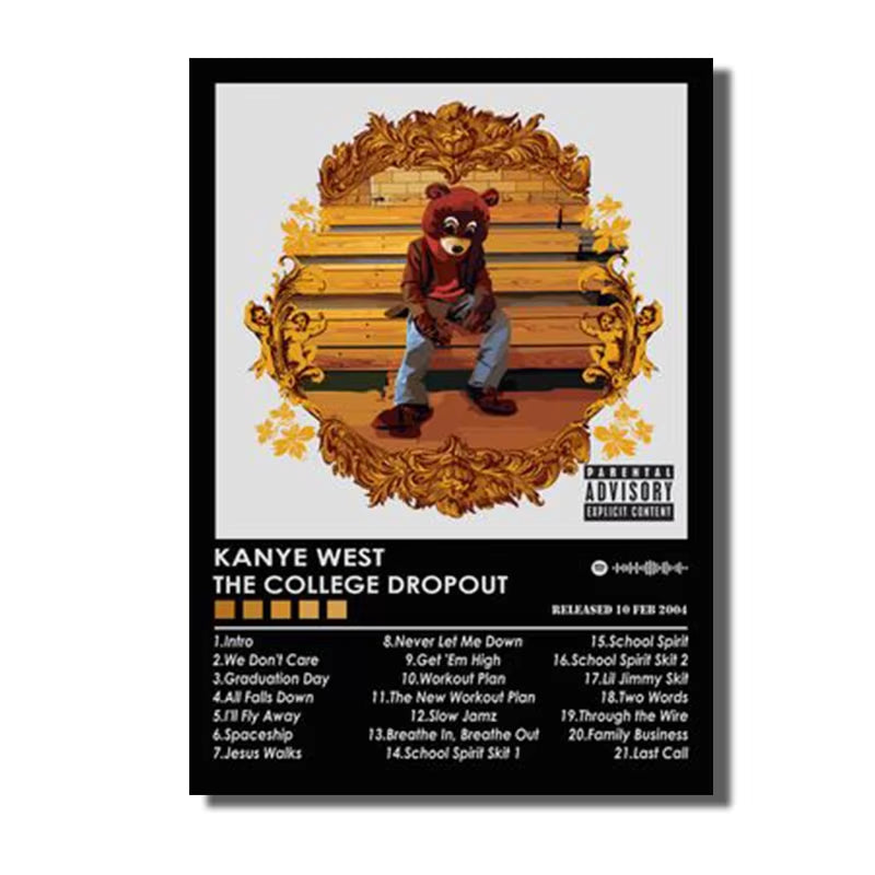 Rap Singer Kanye West Art Poster, Pop Music Album Cover High-Definition Printed Canvas Painting, Home Wall Decoration, Frameless