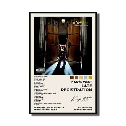 Rap Singer Kanye West Art Poster, Pop Music Album Cover High-Definition Printed Canvas Painting, Home Wall Decoration, Frameless
