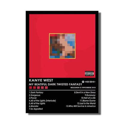 Rap Singer Kanye West Art Poster, Pop Music Album Cover High-Definition Printed Canvas Painting, Home Wall Decoration, Frameless