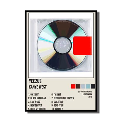 Rap Singer Kanye West Art Poster, Pop Music Album Cover High-Definition Printed Canvas Painting, Home Wall Decoration, Frameless