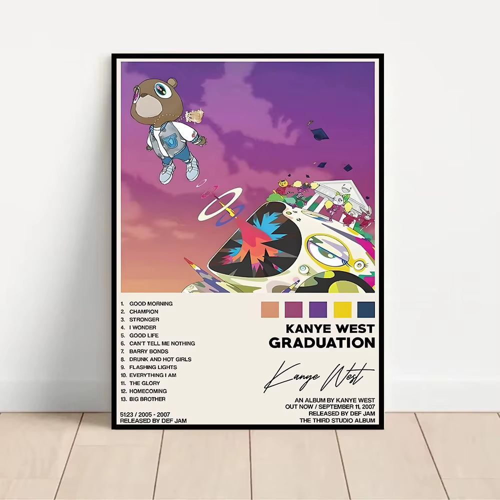 Rap Singer Kanye West Art Poster, Pop Music Album Cover High-Definition Printed Canvas Painting, Home Wall Decoration, Frameless