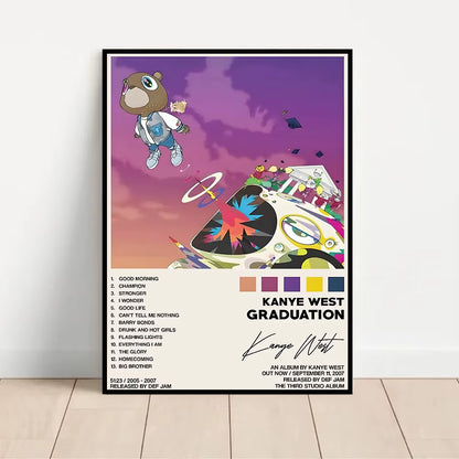 Rap Singer Kanye West Art Poster, Pop Music Album Cover High-Definition Printed Canvas Painting, Home Wall Decoration, Frameless