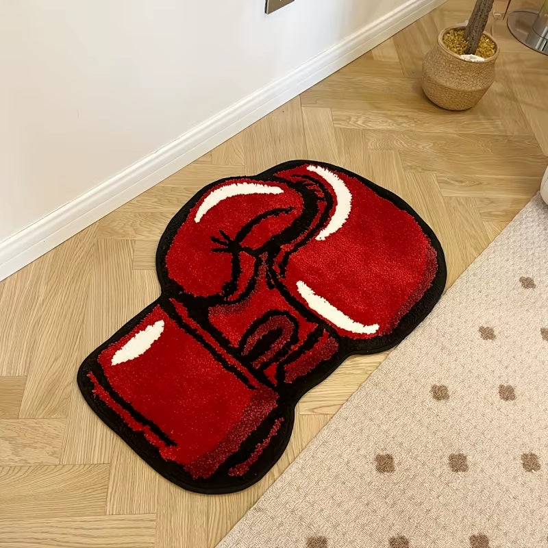 VIKAMA Creative Boxing Gloves Design Carpet Home Decor. Non-Slip and Dirt-Resistant, Floor Mats in Living Rooms and Bedrooms.