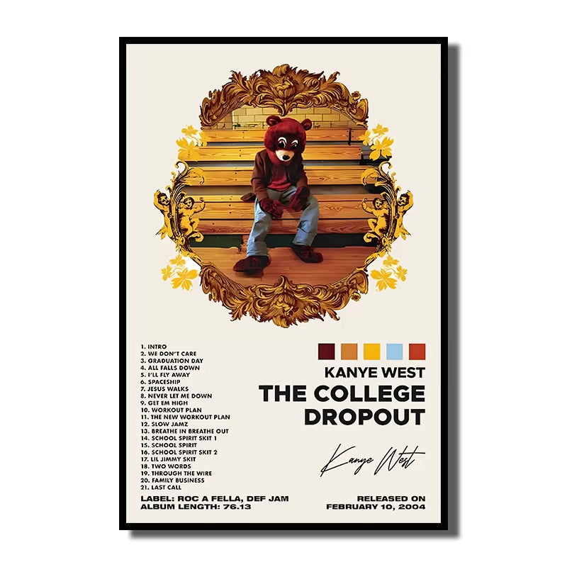 Rap Singer Kanye West Art Poster, Pop Music Album Cover High-Definition Printed Canvas Painting, Home Wall Decoration, Frameless