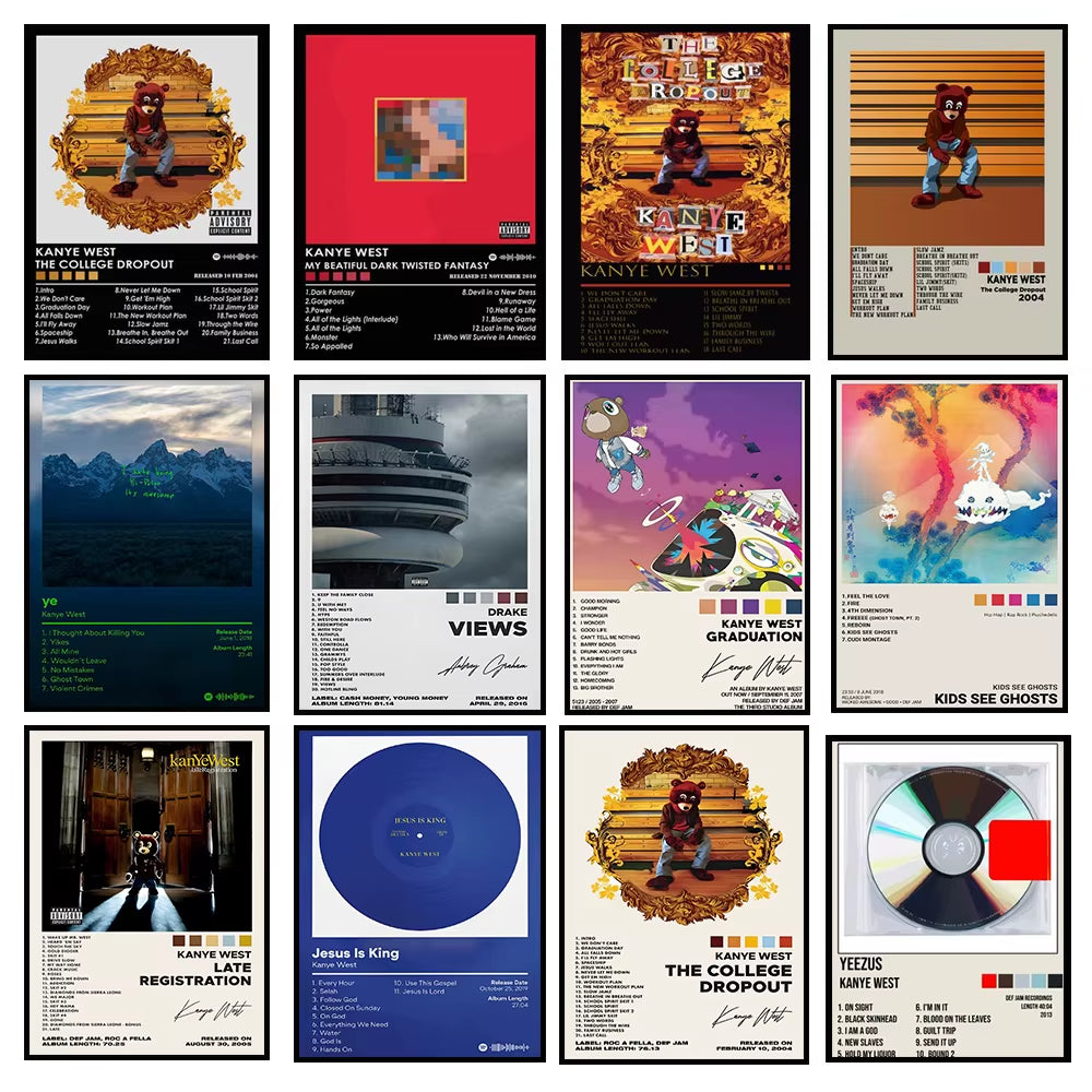 Rap Singer Kanye West Art Poster, Pop Music Album Cover High-Definition Printed Canvas Painting, Home Wall Decoration, Frameless