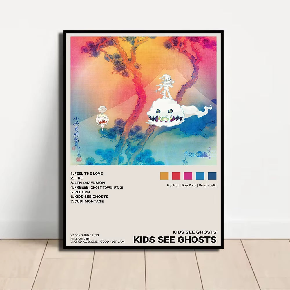 Rap Singer Kanye West Art Poster, Pop Music Album Cover High-Definition Printed Canvas Painting, Home Wall Decoration, Frameless