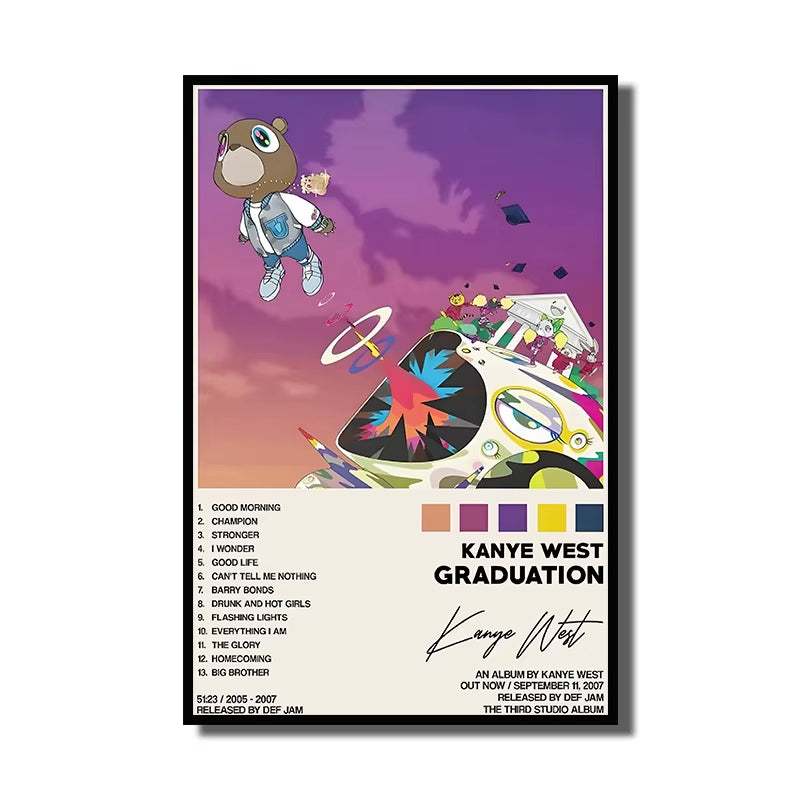 Rap Singer Kanye West Art Poster, Pop Music Album Cover High-Definition Printed Canvas Painting, Home Wall Decoration, Frameless