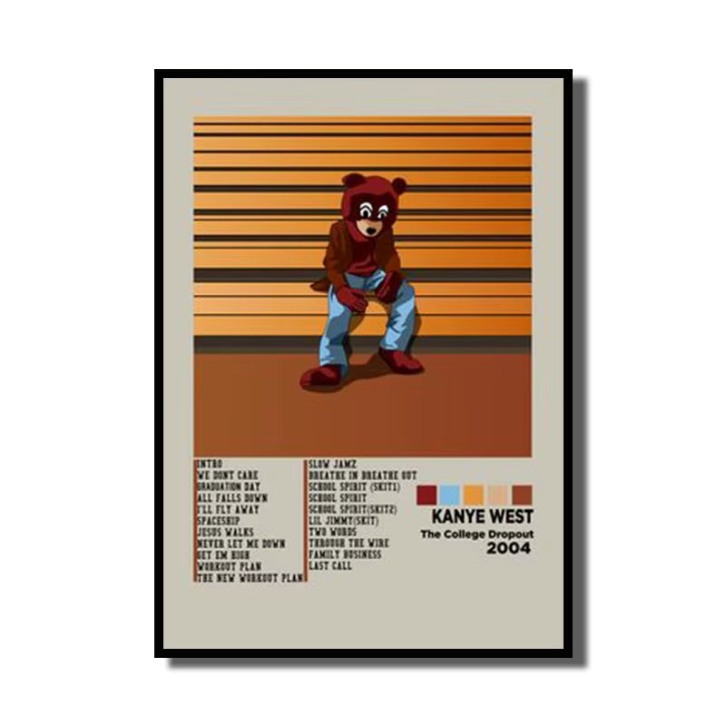 Rap Singer Kanye West Art Poster, Pop Music Album Cover High-Definition Printed Canvas Painting, Home Wall Decoration, Frameless