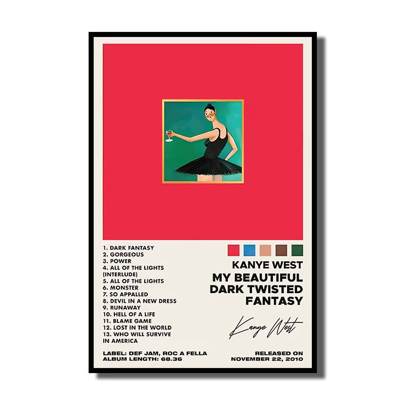 Rap Singer Kanye West Art Poster, Pop Music Album Cover High-Definition Printed Canvas Painting, Home Wall Decoration, Frameless