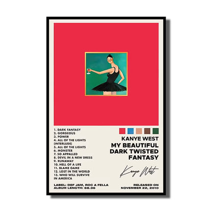 Rap Singer Kanye West Art Poster, Pop Music Album Cover High-Definition Printed Canvas Painting, Home Wall Decoration, Frameless