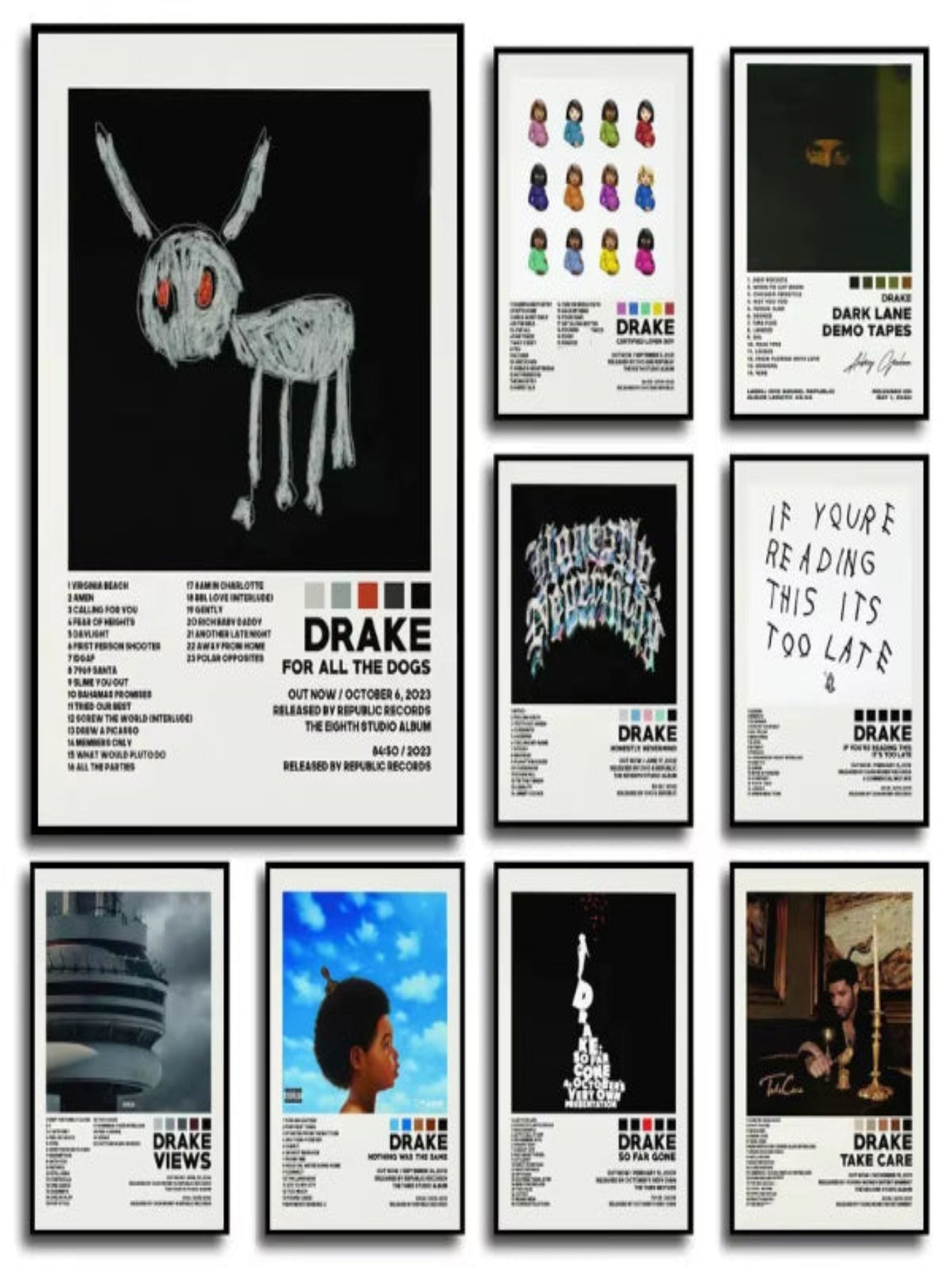 Poster Prints New Drake Views Take Care Her Loss Dogs Music Album Cover Canvas Painting Wall Art Picture Living Room Home Decor